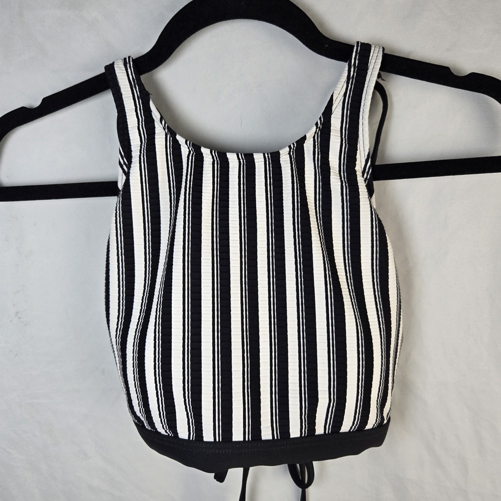 Next Standard High Tide Black White Stripe Swim Top Womens  Medium‎ Strappy Back